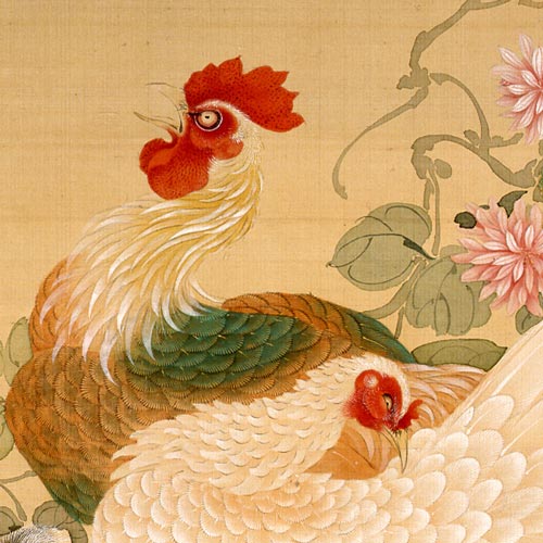 岡本秋暉「四季群鶏図」