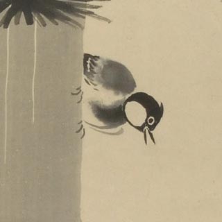 秋 香 筆 絹本淡彩画 題目 【 松 に 小 禽 図 ふ老小禽 共箱】 狩野山雪「松に小禽梟図」 – 摘水軒記念文化振興財団・江戸絵画