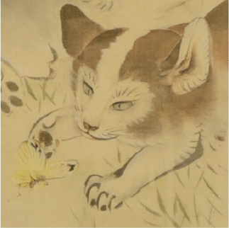 松村景文「蝶に双猫図」 – 摘水軒記念文化振興財団・江戸絵画コレクション