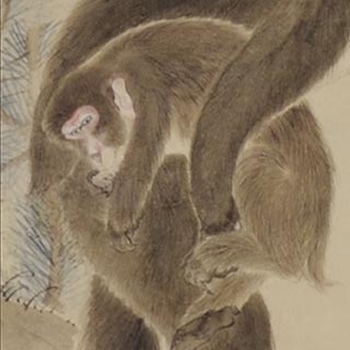 中国　染付　甕　親子猿岩山図 中国 染付 甕 親子猿岩山図