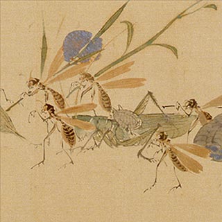 小柄「飛蝗に虫篭図」 江戸期 小柄「飛蝗に虫篭図」 江戸期 秋草に鹿図大小鐔 文化遺産