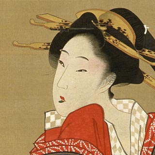 黒田稲皐「三味線を持つ美人図」 – 摘水軒記念文化振興財団・江戸絵画