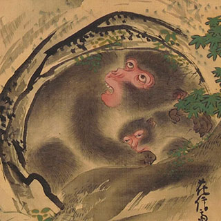 三輪在栄「鷹に母子猿図」 – 摘水軒記念文化振興財団・江戸絵画