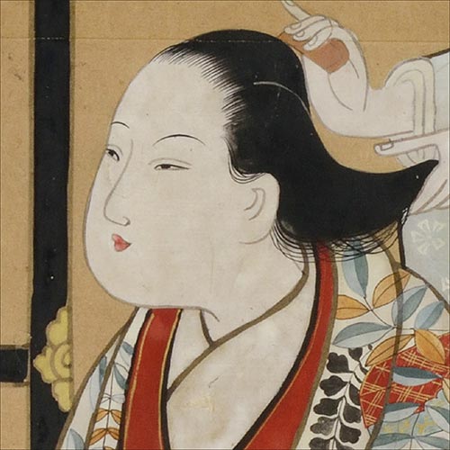 作者不詳「美人髪梳き図」