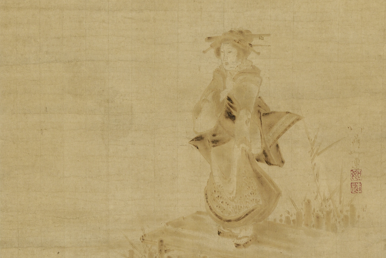 北鼎如蓮「水辺に立つ芸妓図」