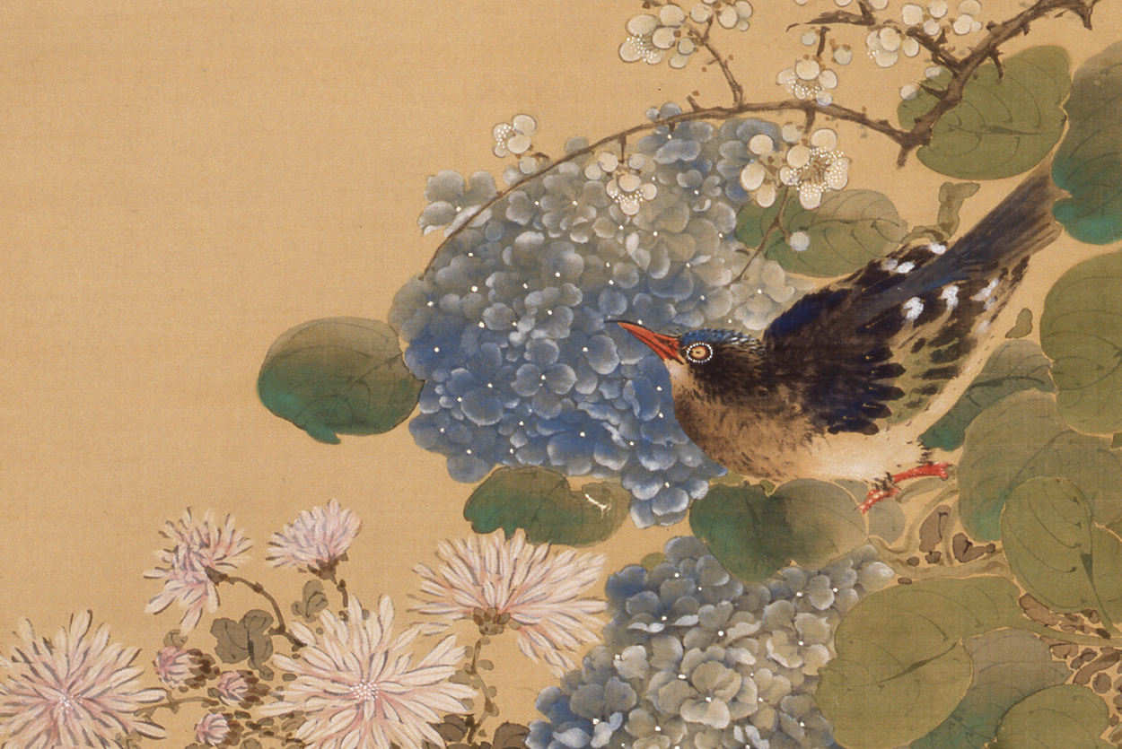 岡本秋暉「名花双禽図」