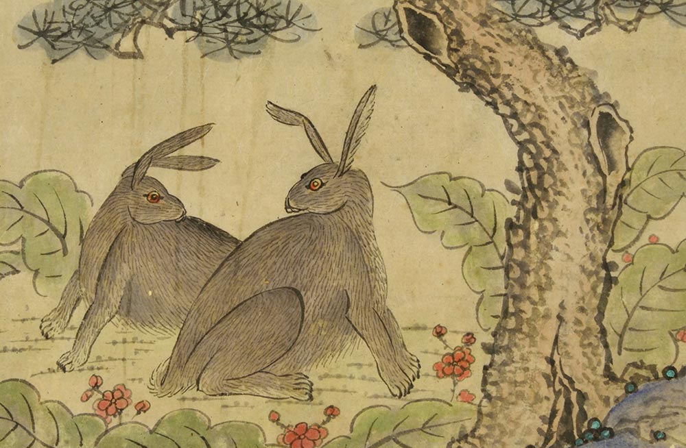 作者不詳「老松双兎図」