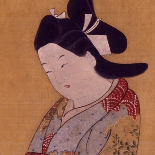菱川師平「秋草に亀甲模様美人立姿図」